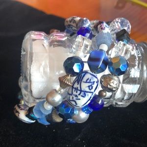 Blue Beaded Spiral Bracelet